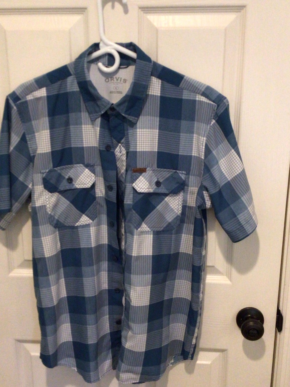 Orvis Blue and White Plaid Short-Sleeve Button-Down Shirt